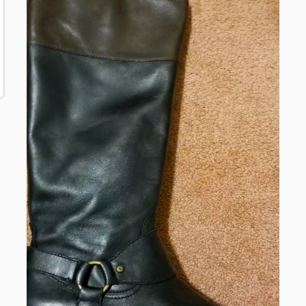 RALPH LAUREN SULITA Black w/ Brown Top Leather Zip